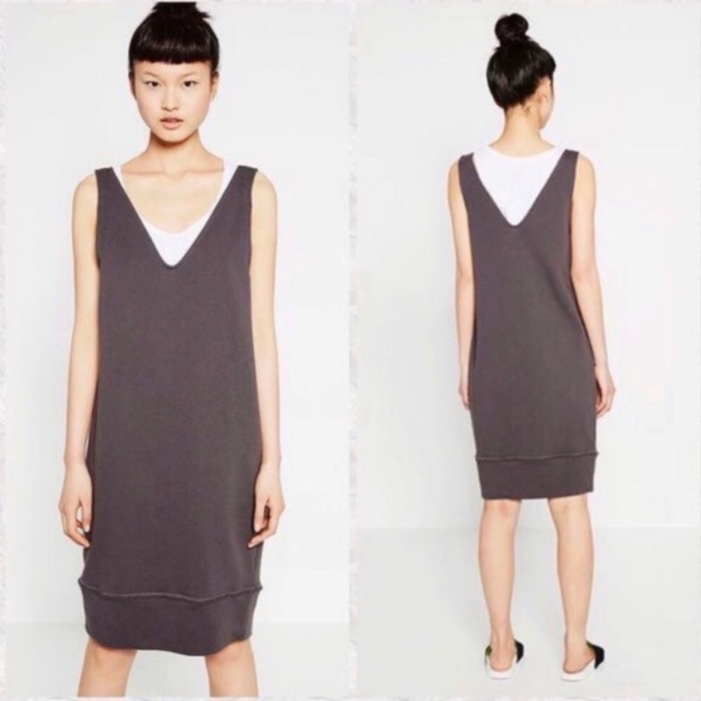 Zara Sleeveless V-Neck Knit Sweater Dress Dove Slate Sz S
